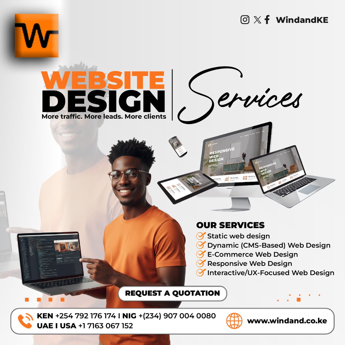 WindandKE's tweet image. Ready to take your business online? 

We design stunning, responsive, and high-converting websites that bring you more traffic, more leads, and more clients! 

Get a quotation:
Visit: windand.co.ke
Call: +254 792 176 174

#WindandKE #GrowWithTech