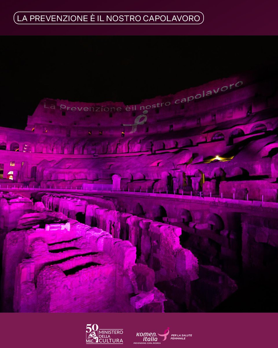 “La prevenzione è il nostro Capolavoro”
Si è conclusa al Colosseo la VI edizione della campagna nazionale di <a href="/komenitalia/">Komen Italia</a>, realizzata con il MiC e il patrocinio del Ministero della Salute, per promuovere la prevenzione dei tumori al seno.
🔗 cultura.gov.it/comunicato/282…