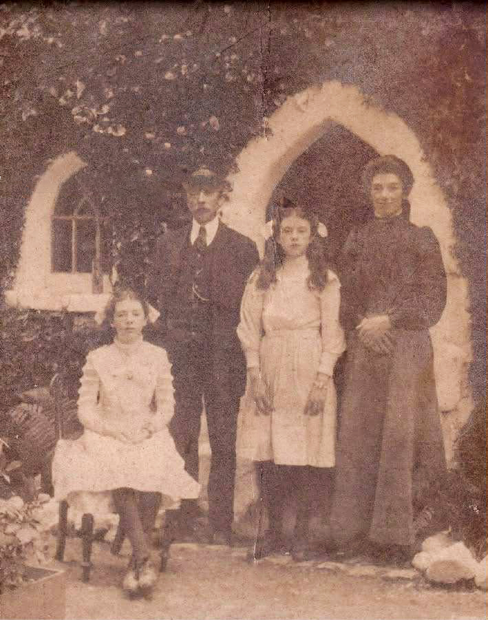 A wonderful photo taken outside the Gothic Lodge in Massy's Wood circa 1910 shared by Declan Jones. It features his great-grand parents, grandmother Sheila Fox and grandaunt Margaret (Baby) Fox. The original roof was removed many years ago by the OPW. #heritage #history #loveit