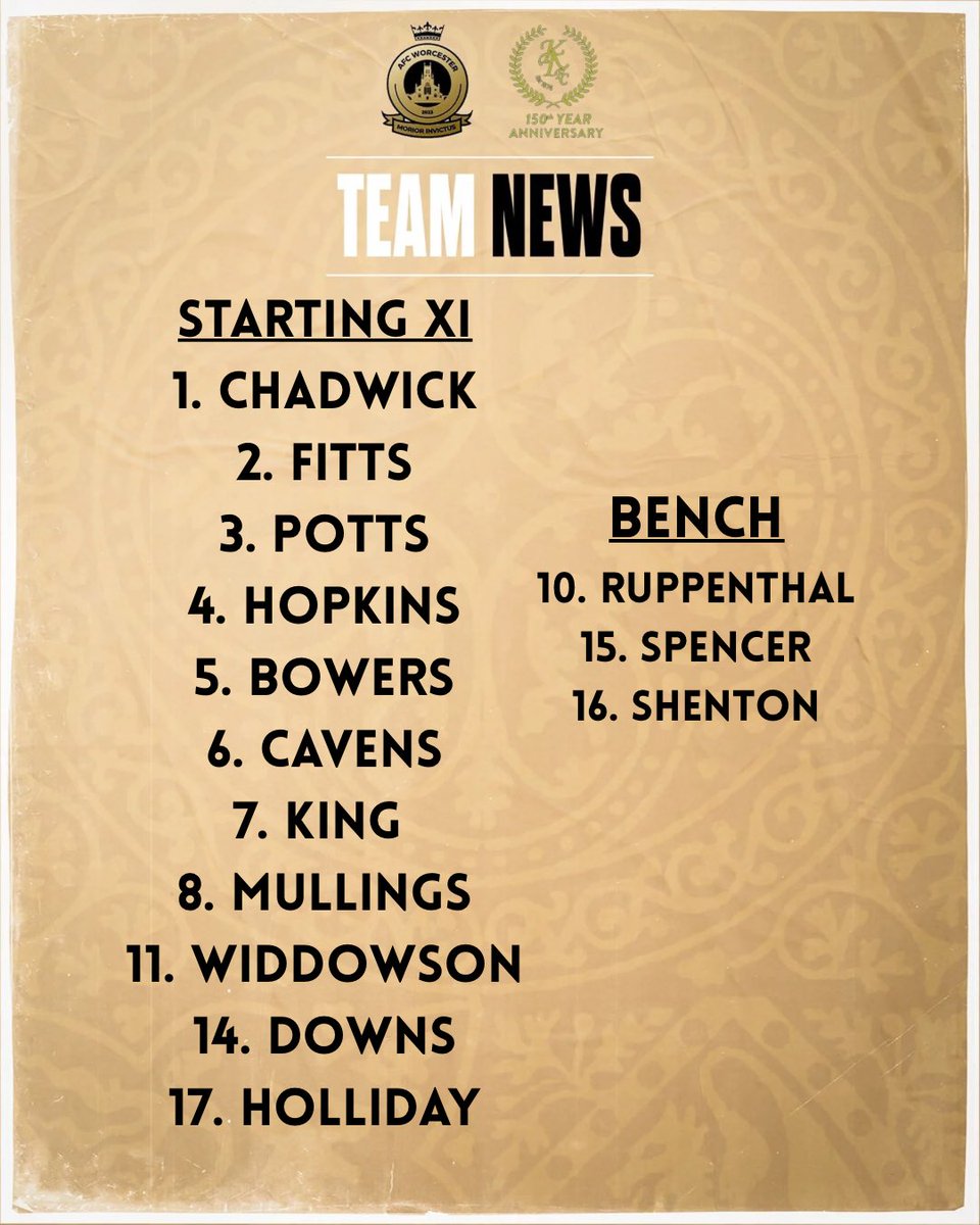 Team News! 

Here is how the Gaffer sends his troops out to take on Worcester City Reserves! 

#AFCWorc