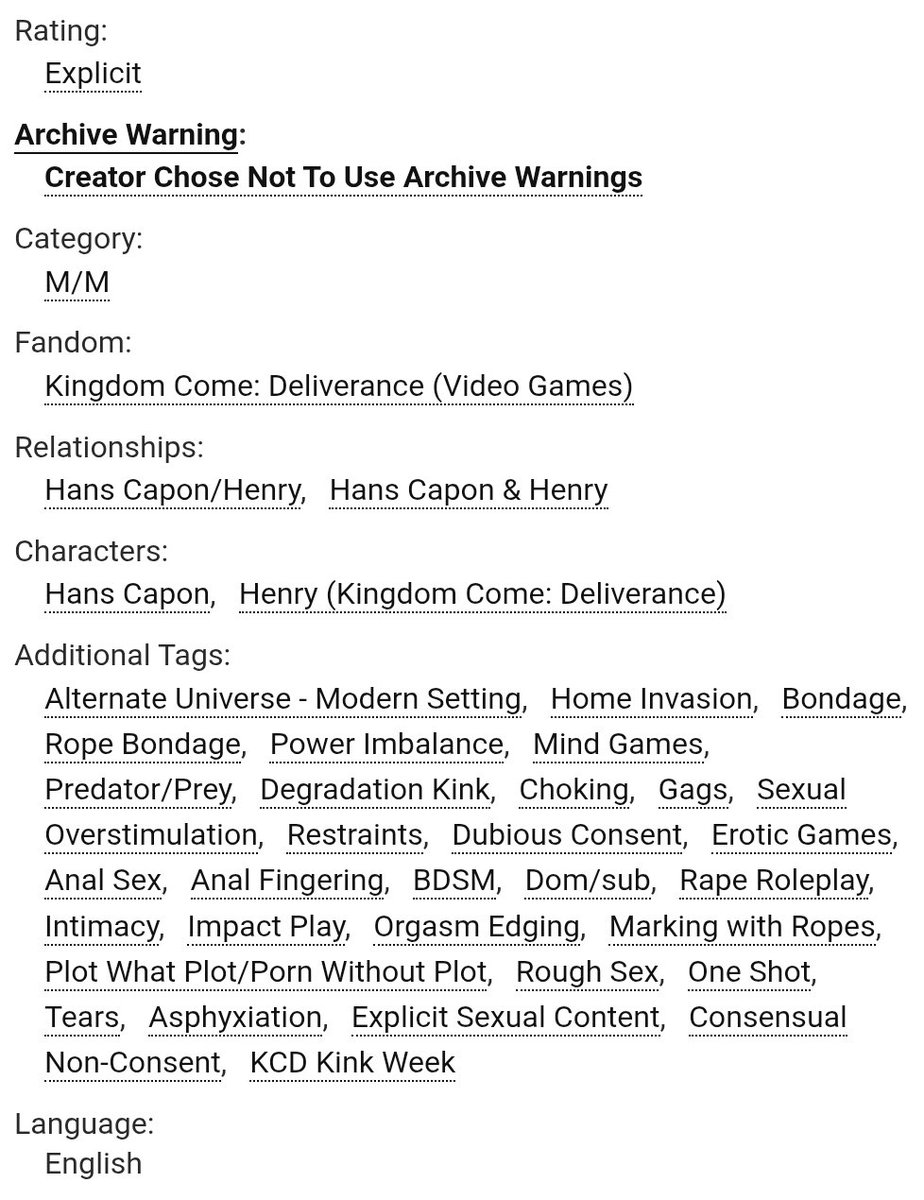 KCD Kink Week - Day 6: CNC (Consensual Non-Consent)

😴 Sleepless Night 🚫

🔗: archiveofourown.org/works/73727666

"Too confident, as always, Capon." The whisper was hot in his ear, a venomous caress

#hansry #kcd #kcd2 #kcdkinkweek25 #hanscapon #henryofskalitz <a href="/KCDkinkweek/">KCD kink week 2025</a>