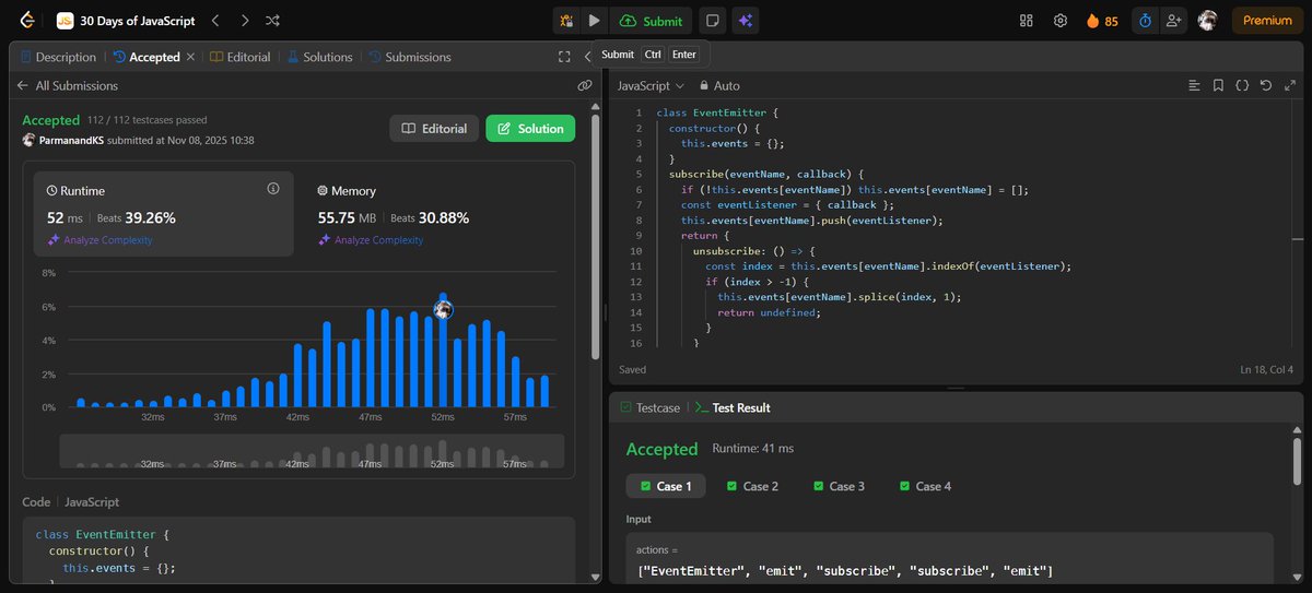 ParmanandKS's tweet image. 📚 Day 112 of learning DSA with @kunalstwt 
Today&apos;s topic: 2 LeetCode Problems
📌 Key takeaway: Event Emitter, Minimum One Bit Operations to Make Integers Zero
🧠 Feeling: Challenged

Here’s what today looked like 👇
#DSAwithKunal #LearnInPublic #100DaysOfCod