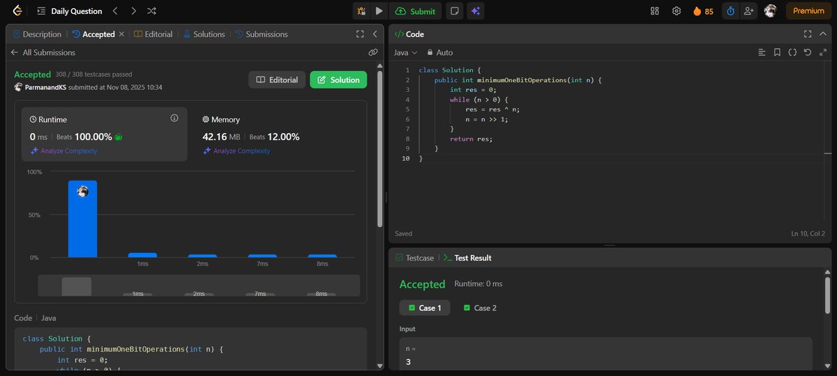 ParmanandKS's tweet image. 📚 Day 112 of learning DSA with @kunalstwt 
Today&apos;s topic: 2 LeetCode Problems
📌 Key takeaway: Event Emitter, Minimum One Bit Operations to Make Integers Zero
🧠 Feeling: Challenged

Here’s what today looked like 👇
#DSAwithKunal #LearnInPublic #100DaysOfCod
