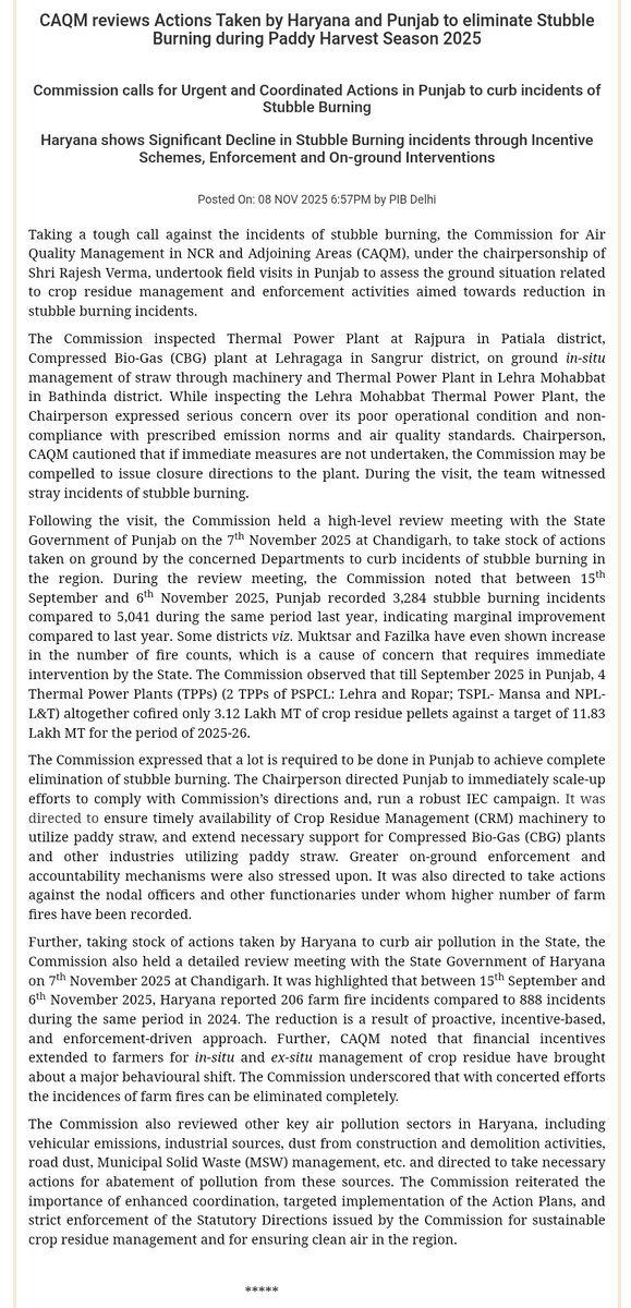 EnvironmentPib's tweet photo. CAQM reviews Actions Taken by Haryana and Punjab to eliminate Stubble Burning during Paddy Harvest Season 2025.

@byadavbjp 

Detailed Press Release👉
https://t.co/1DEG17O7QK https://t.co/ZSK9CYWsbF