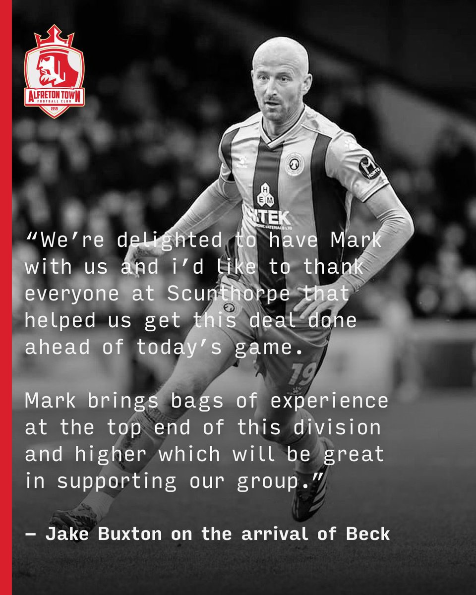 AlfretonTownFC's tweet image. We’re delighted to confirm the loan signing of experienced striker Mark Beck from Scunthorpe on an initial one-month loan.

Join us in welcoming Mark to the club, who is available for selection ahead of this afternoon’s game.

#ATFC | #Ofton