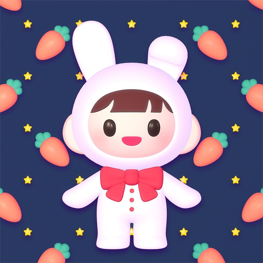 chacooru_cg's tweet image. うさぎ着ぐるみの完成レンダリング🥕✨️
色差分2種類☀🌙　#Maya #3dCG #Class101