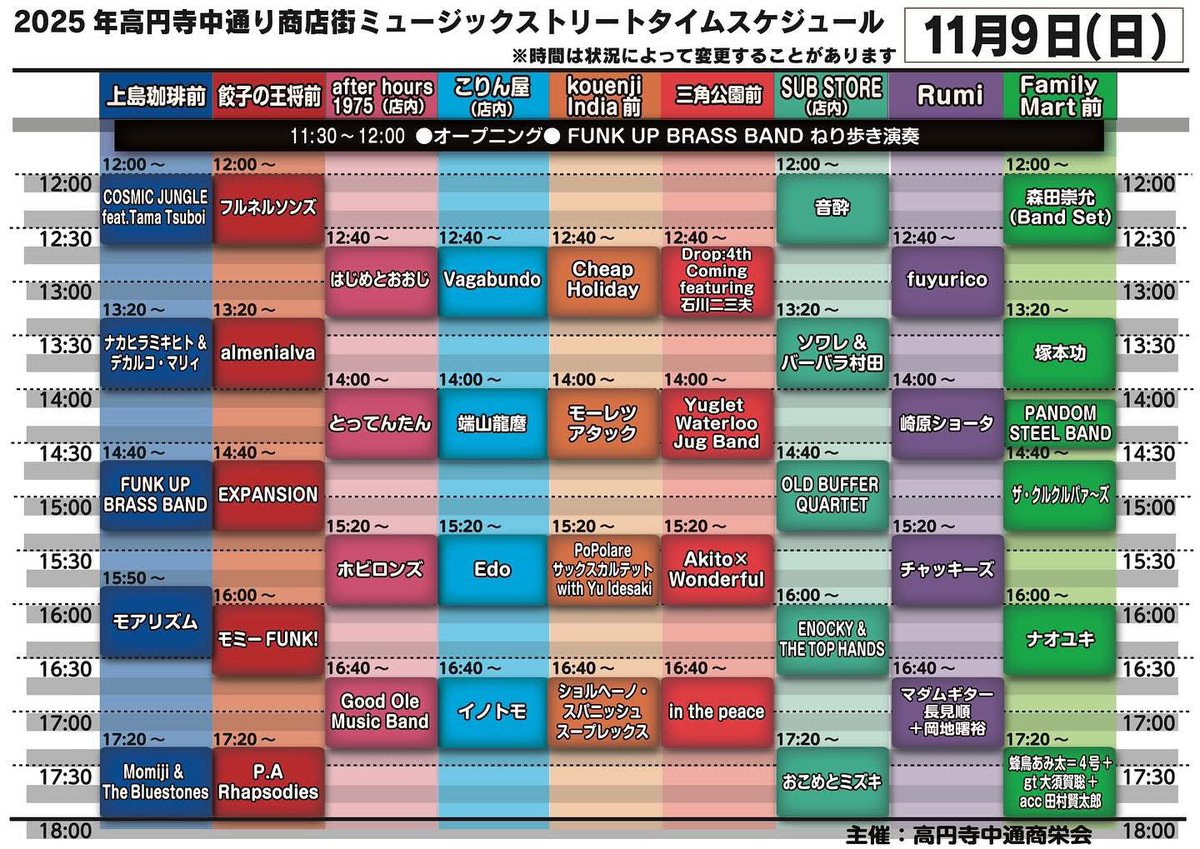 明日は高円寺ミュージックストリート
ザ・クルクルパァ〜ズ
ファミリーマート前で14:40〜