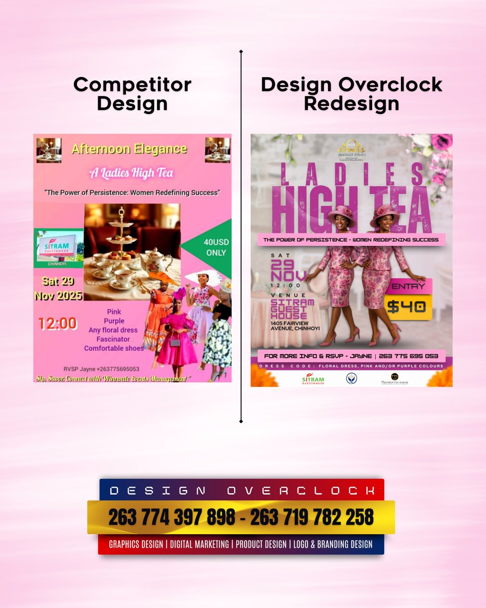 DesignedBySimba's tweet image. At DesignOverclock ZW , we take pride in designing &apos;Event Flyers&apos; that convey the essential information for your event, in a format that&apos;s easy to follow and understand for your intended audience. Hence why we get a lot of work to redo flyers badly designed by competitors.