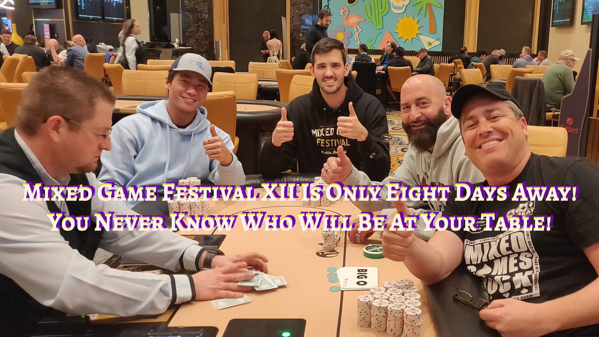 📢 👉 <a href="/cardplayerlife/">Robbie Strazynski</a>'s Mixed Game Festival XII is now only EIGHT DAYS AWAY!! 👍🥳
🌠👉 You never know who will be at the <a href="/PokerRoomRWLV/">Resorts World Poker Room</a>'s tables November 16th to 20th! 🍕🥳 
🔗  cardplayerlifestyle.com/poker-news-2/m…
♠️♥️♣️♦️
#PokerLifeMedia #MGFXII