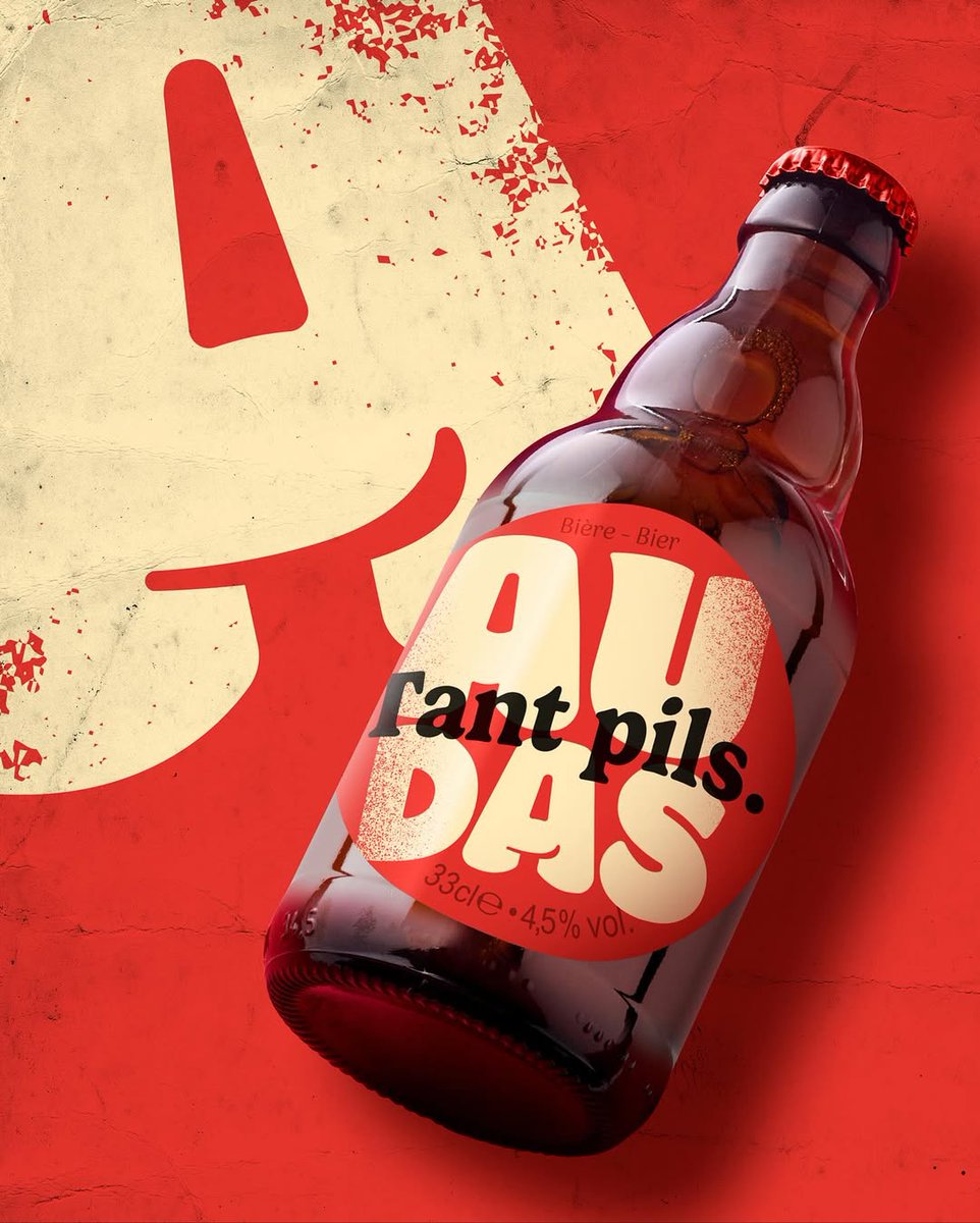 PENTAWARDS's tweet image. Quatre Mains&apos; #packagingdesign for Audas is bold and full of character. The oversized typography and colour contrast command attention, while the round label and compact bottle shape give it a confident, contemporary feel. #DailyDesignInspiration