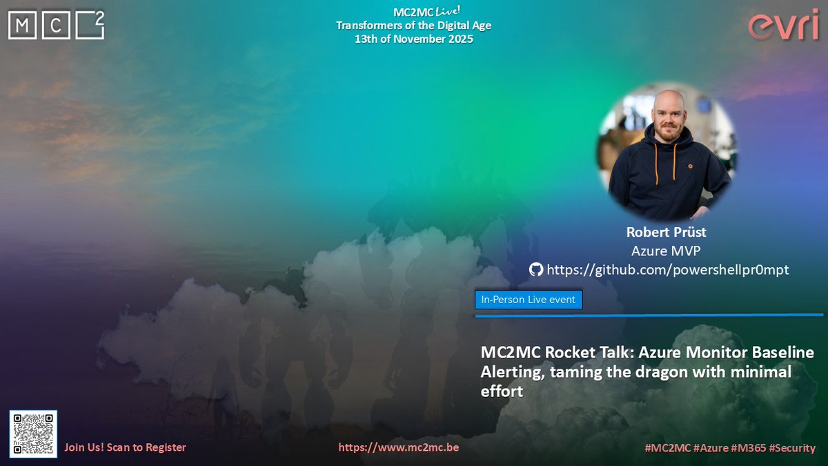 mc2mcbe's tweet image. We’re delighted to confirm that Robert Prüst will be joining us as speakers at MC2MC Live: Transformers of the Digital Age! 🚀 

📅 Thu, Nov 13    
🎟️ mc2mc.be/mc2mc-live-tra… 

#MC2MC #MC2MCLive #Community #CommunityPower #Microsoft #Azure #Security #M365