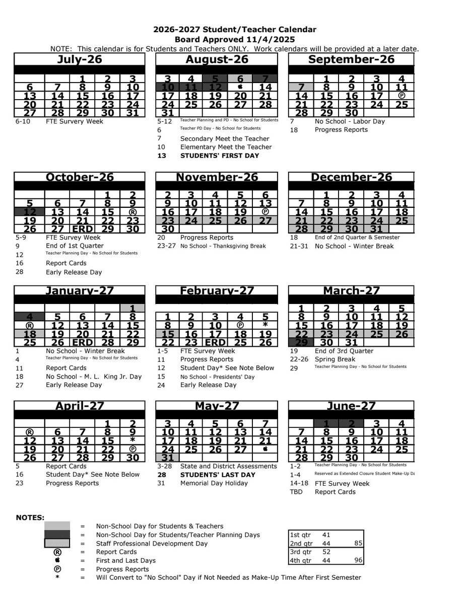 CountOnColleen's tweet image. For planning purposes for next school year,  this is the 2026-2027 calendar.