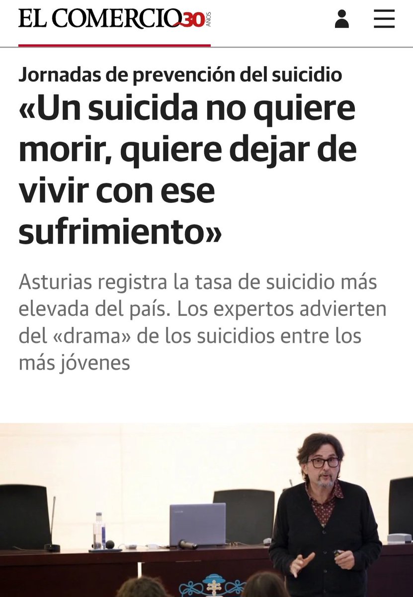 Atrevernos a romper este tabú no tendrá la consecuencia de que los casos aumenten,
al contrario: 
Escuchar, 
conocer a las personas,
e intervenir adecuadamente; 
contribuye a disminuir las cifras.

Todo comienza con escucha activa y empatía. 

elcomercio.es/asturias/suici…