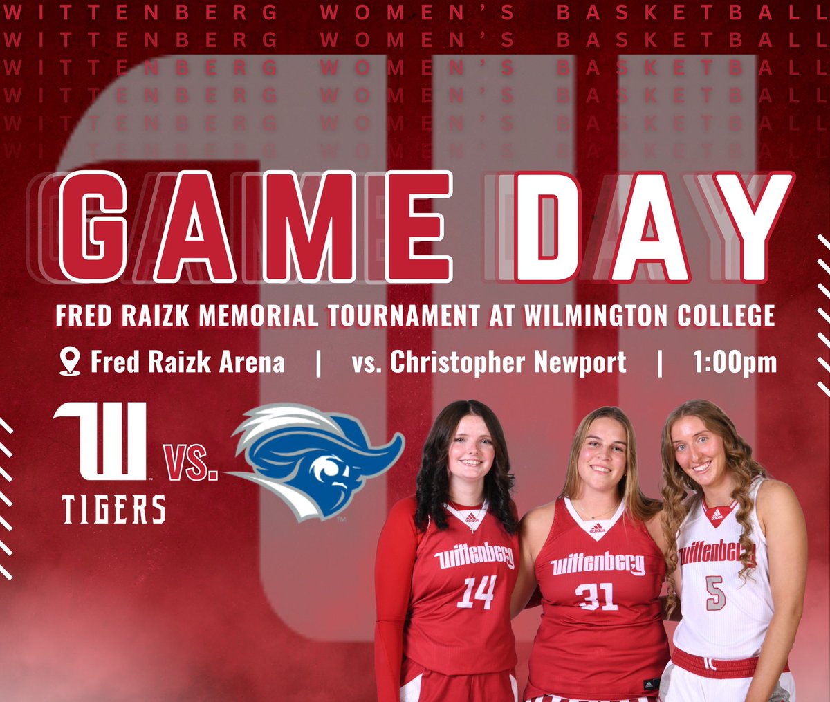 It’s GAME DAY!! Today we are traveling to Wilmington, OH. We tip-off against the Captains of Christopher Newport University at 1:00pm in the Fred Raizk Memorial Tournament at Wilmington College! #TigerUp #Sisterhood

📈: wilmingtonquakers.com/sidearmstats/w…
📺: flocollege.com/signup?redirec…