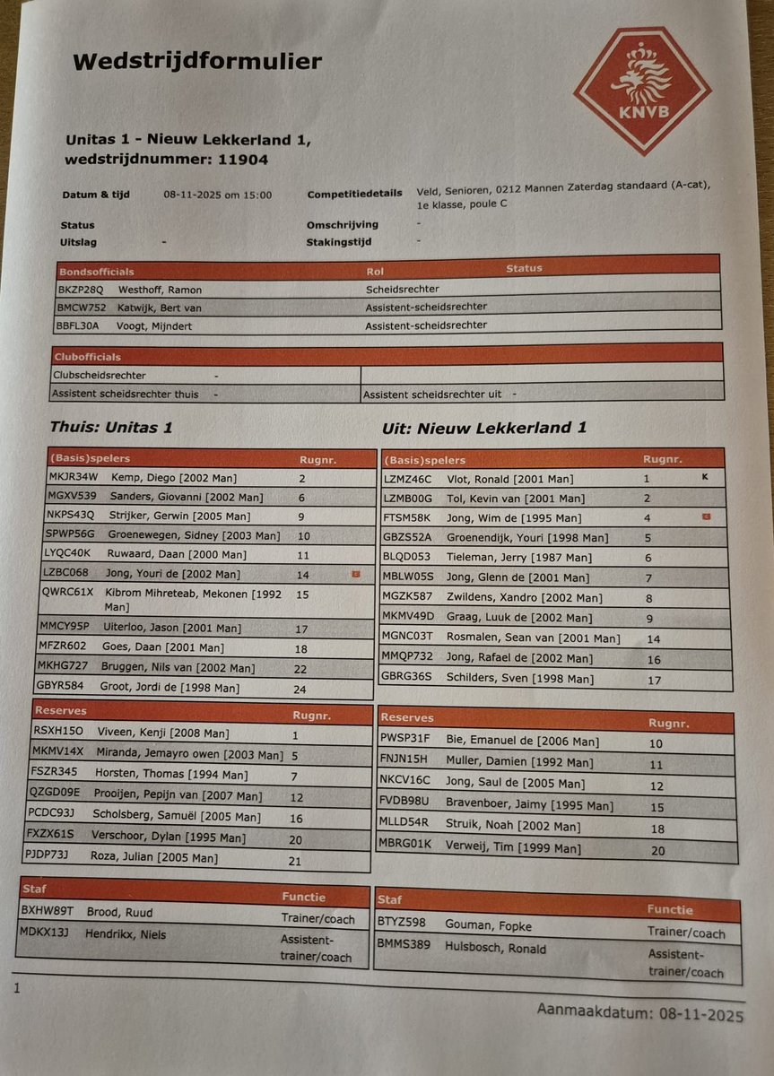 Opstelling Unitas - Lekkerland 💚🤍