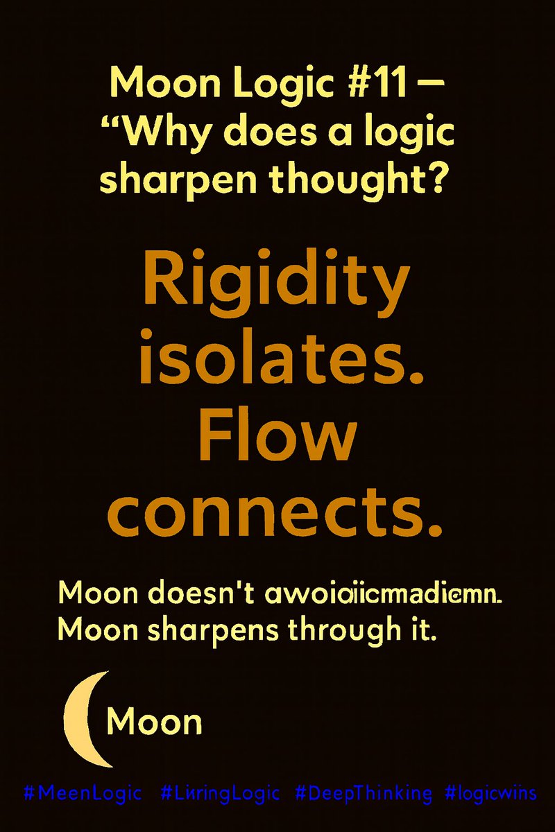 MoonismForhn's tweet image. Moon Logic #11 — “Why does contradiction sharpen thought?”

Rigidity isolates. Flow connects.

Moon doesn’t avoid contradiction. Moon sharpens through it.

#MoonLogic #LivingLogic #DeepThinking #LogicWins