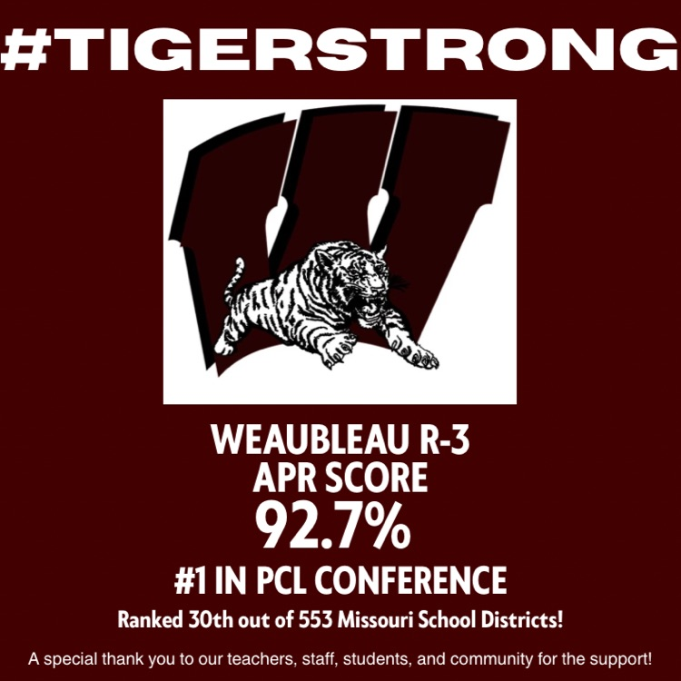 The Missouri Department of Elementary and Secondary Education (DESE) has released the statewide Annual Performance Reports for 2024-25. The Weaubleau R-3 School District received a score of 92.7%!
