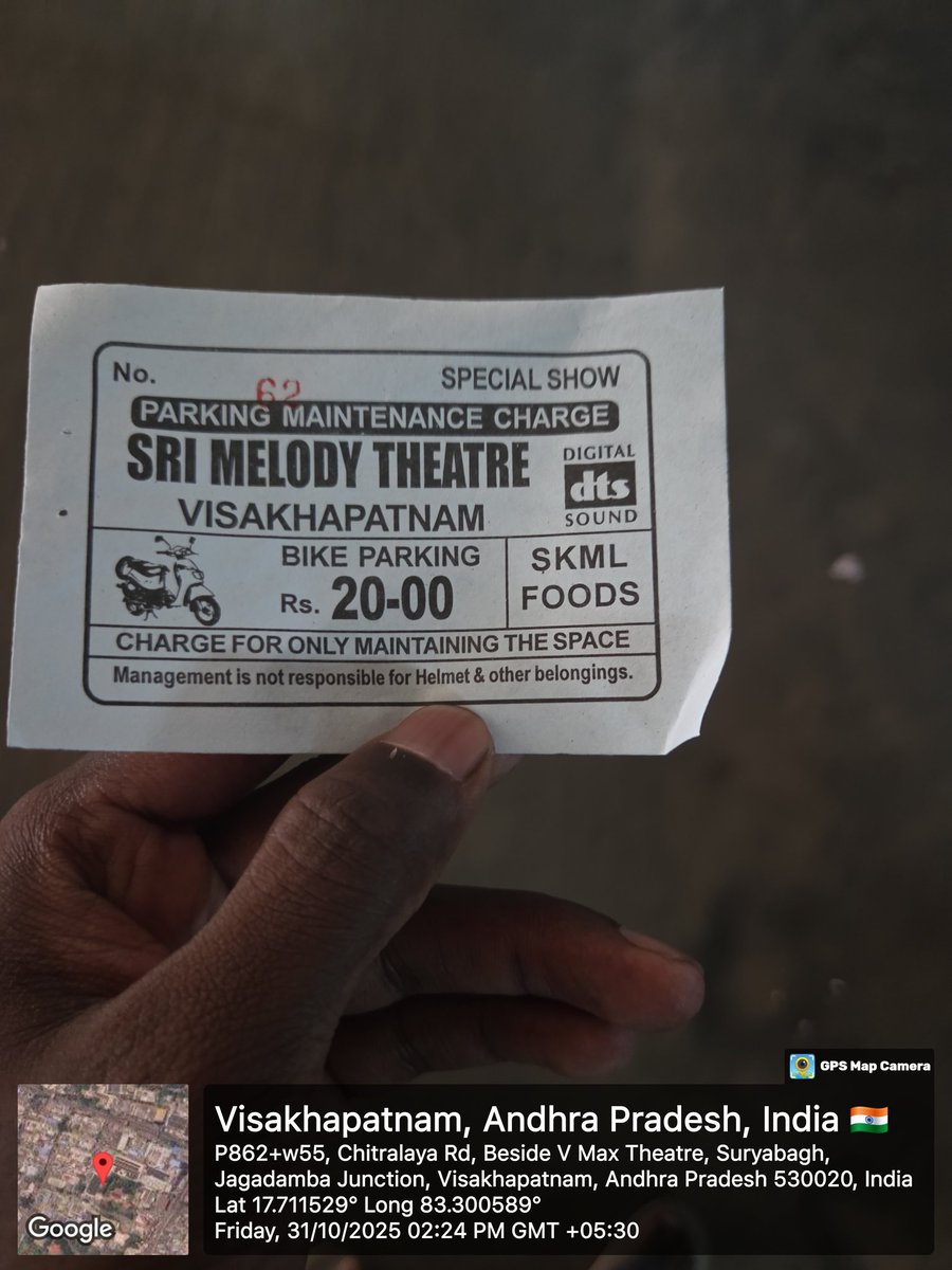 chintu_roberts's tweet photo. @GVMC_VISAKHA @AndhraPradeshCM @vizagcollector 
Even after GVMC issued notice for illegal parking fee under https://t.co/dw0Guy6QfG.44, no strict action taken yet.
Sri Melody Theatre continues to collect ₹20 as parking maintenance. PURA MITRA grievance #5007035986 still pending. https://t.co/8VMsJAvyqP