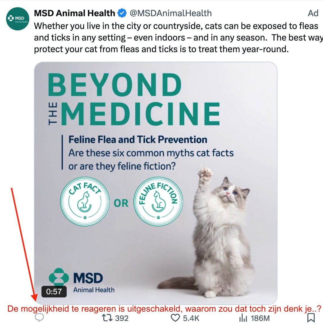 Mw_DeVos's tweet photo. @MSDAnimalHealth's ad komt irritant vaak langs op X
Oproep om bij katten elke 6 weken gif op/in z'n lijf aan te brengen. 't Gevaar wordt natuurlijk niet benoemt (anders verkoopt 't goedje niet)!
Radar onderzoekt en 't blijkt zwaar giftig voor 't milieu!!
https://t.co/jsUjtF0GNx https://t.co/sk4nkLfsUd