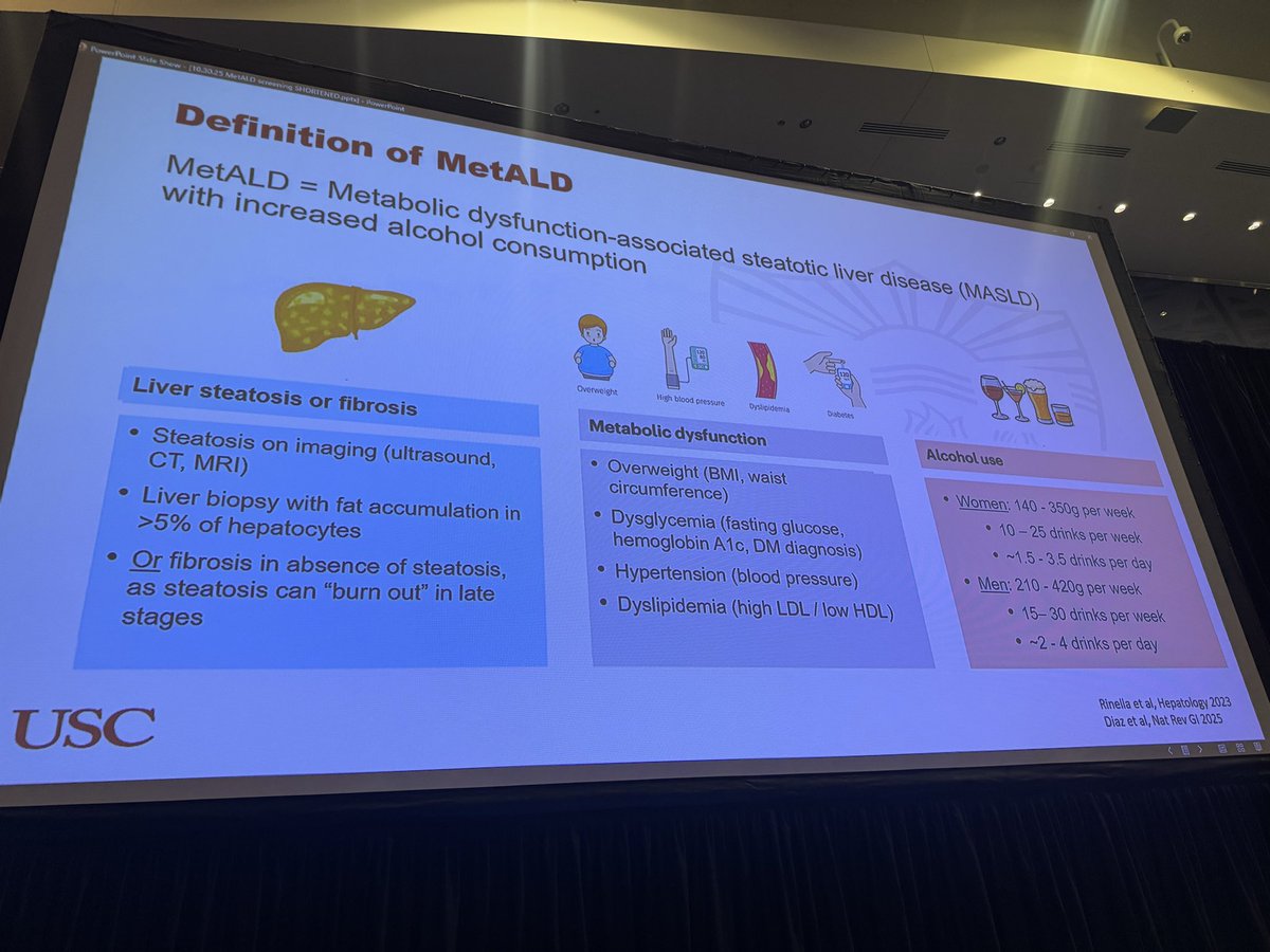 LuisAntonioDiaz's tweet image. Dr. Brian Lee is providing new insights into what MetALD means. Characterization, refinement of diagnostic criteria, and effective treatments are major needs #TLM2025 @AASLDtweets @juanpabloarab @DeepikaDevuniMD @MarcoArreseMD @DrLoomba