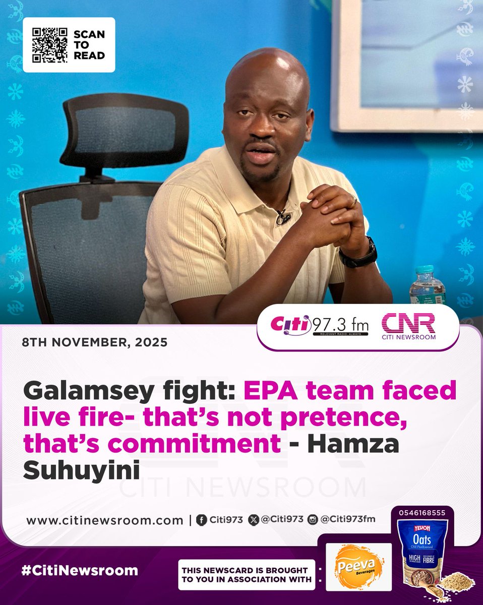 Citi973's tweet image. Galamsey fight: EPA team faced live fire- that&apos;s not pretence, that&apos;s commitment - Hamza
Suhuyini

| Watch his submission on #TheBigIssue with 
@SelormAdonoo : youtube.com/live/skO_MTsS5…

#TheBigIssue #CitiFM #CitiNewsroom #GhanaNews
