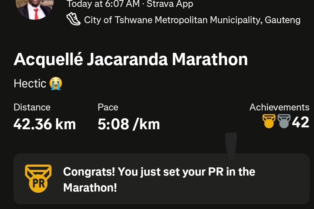 2nd marathon done &amp; dusted. The last few km kicked arse. I wanted a 3:30 finish.

No complaints, grateful that the legs delivered.

Fail forward. 

2026, year of Comrades Marathon. Impilo k'phela. 

#FetchYourBody2025 #trapnlos #keepmoving #WeRunTshwane