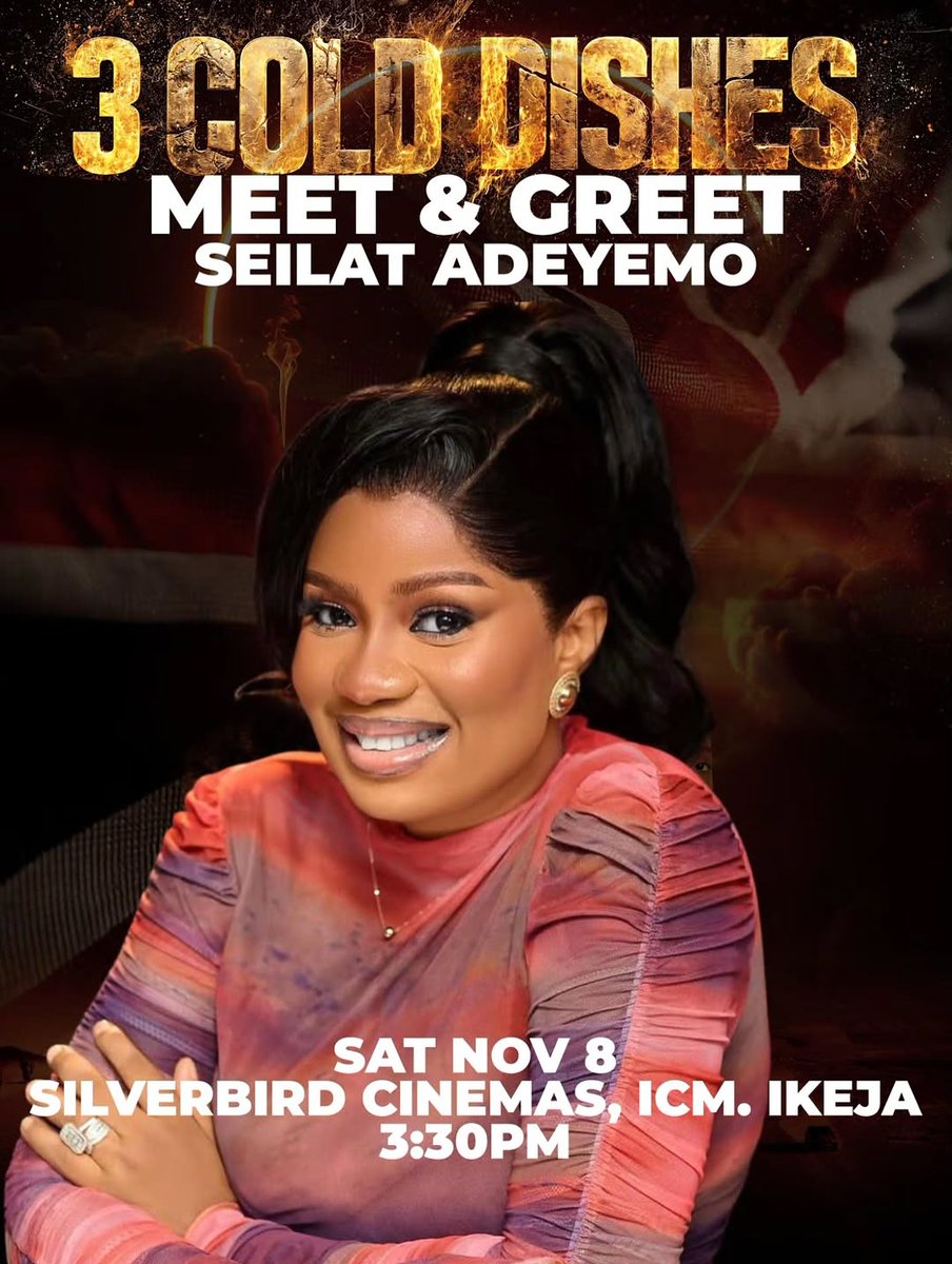 ✨ Double the stars, double the fun! 💫

Today, Seliat Adeyemo would also be LIVE at Silverbird Cinemas, Ikeja City Mall for a special #3ColdDishes Meet &amp; Greet! 🎥🔥
🕓 Time: 4PM
Come hang out and enjoy the thrill of Africa’s biggest revenge story on the big screen! 🍿