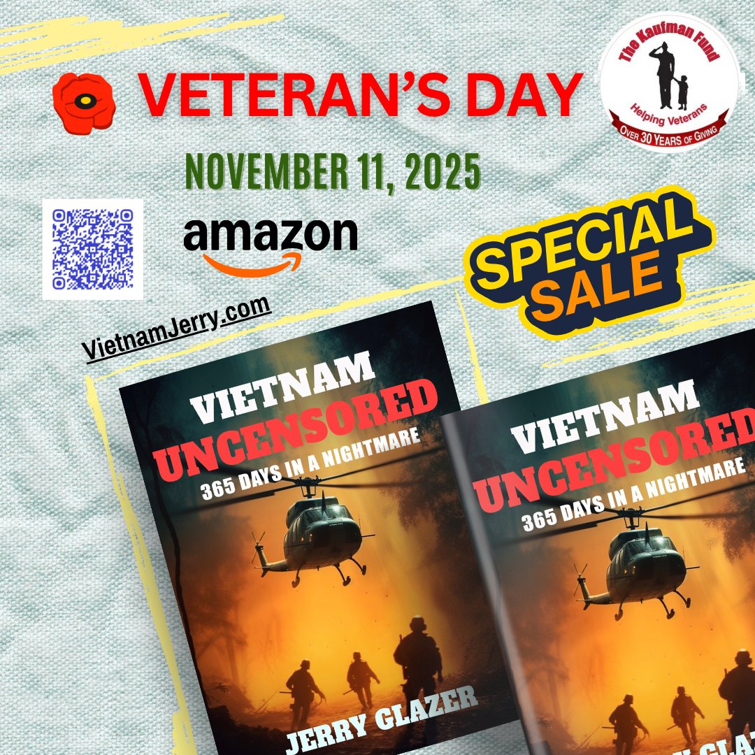 JERRYGLAZER1's tweet image. Support those who served. Discover “Vietnam Uncensored – 365 Days in a Nightmare,” a story of truth, sacrifice, and hope. Profits aid veterans in need. Read more at vietnamjerry.com#SupportVeterans #BooksForGood #VietnamWar #Charity #Inspiration