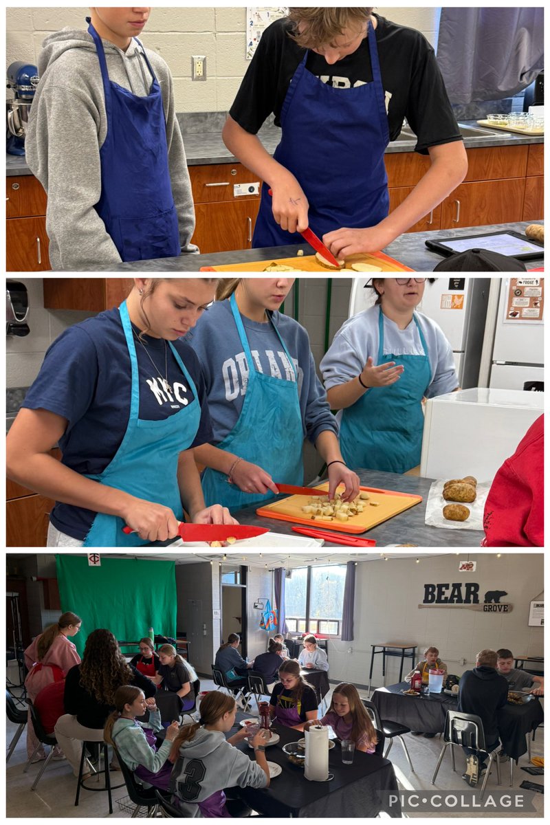 BizMathGuy's tweet image. Business Math 8 was ready for their first cook of the quarter! 🧑‍🍳
The focus was all about knife handling techniques during our potato lab—safety and skills first before the cooking begins! 🔪🥔 ⁦@ByronMSBears⁩ ⁦@ByronBears⁩