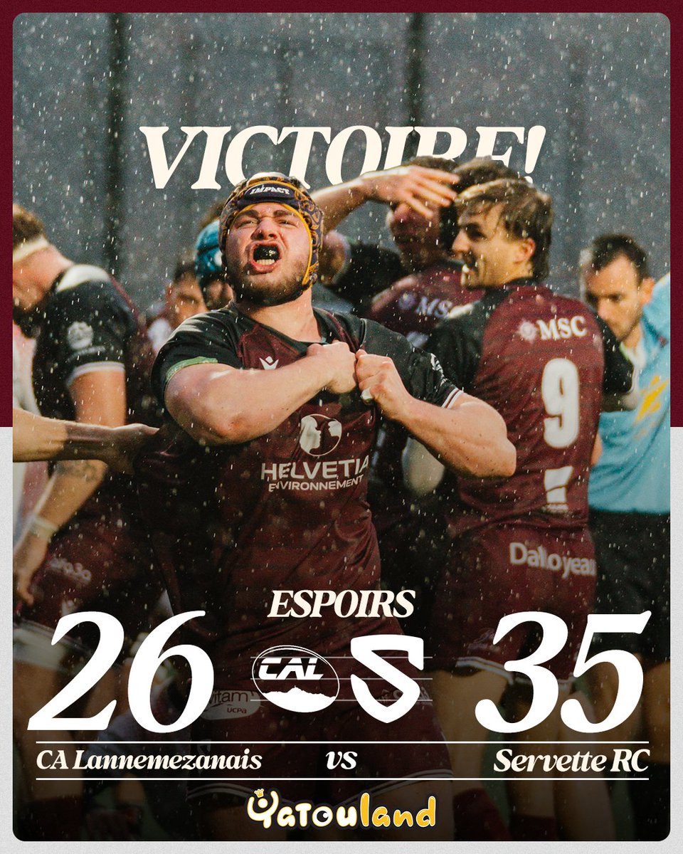 𝗟𝗲𝘀 𝗘𝘀𝗽𝗼𝗶𝗿𝘀 𝗴𝗿𝗲𝗻𝗮𝘁 𝗿𝗲𝘁𝗿𝗼𝘂𝘃𝗲𝗻𝘁 𝗹𝗮 𝘃𝗶𝗰𝘁𝗼𝗶𝗿𝗲 ! ✅

Victoire 35 à 26 pour nos Espoirs à Lannemezan ! 🔥
𝗕𝗶𝗲𝗻 𝗷𝗼𝘂𝗲́ 𝗹𝗲𝘀 𝗴𝗮𝗿𝘀 ! 💥

#NotreHistoireContinue #AllezGrenat
Présenté par Yatouland
