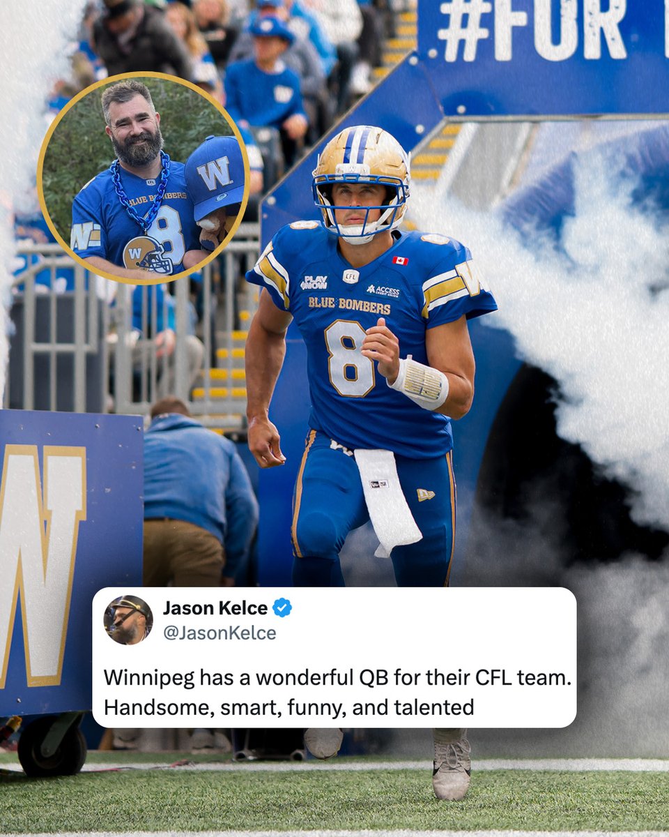 CFL's tweet image. Hard to argue with that one, @JasonKelce 📠

#CFL | @Wpg_BlueBombers