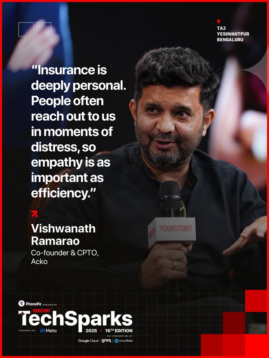 _TechSparks's tweet image. At #TechSparks2025, Vishwanath Ramarao, Co-founder &amp;amp; CPTO of @ACKOIndia, shared how blending tech with a human touch drives results. “Not everyone wants to chat with AI; comfort matters,” he said. The approach has lifted sales by 15% while cutting post-sales costs.

@YourStoryCo