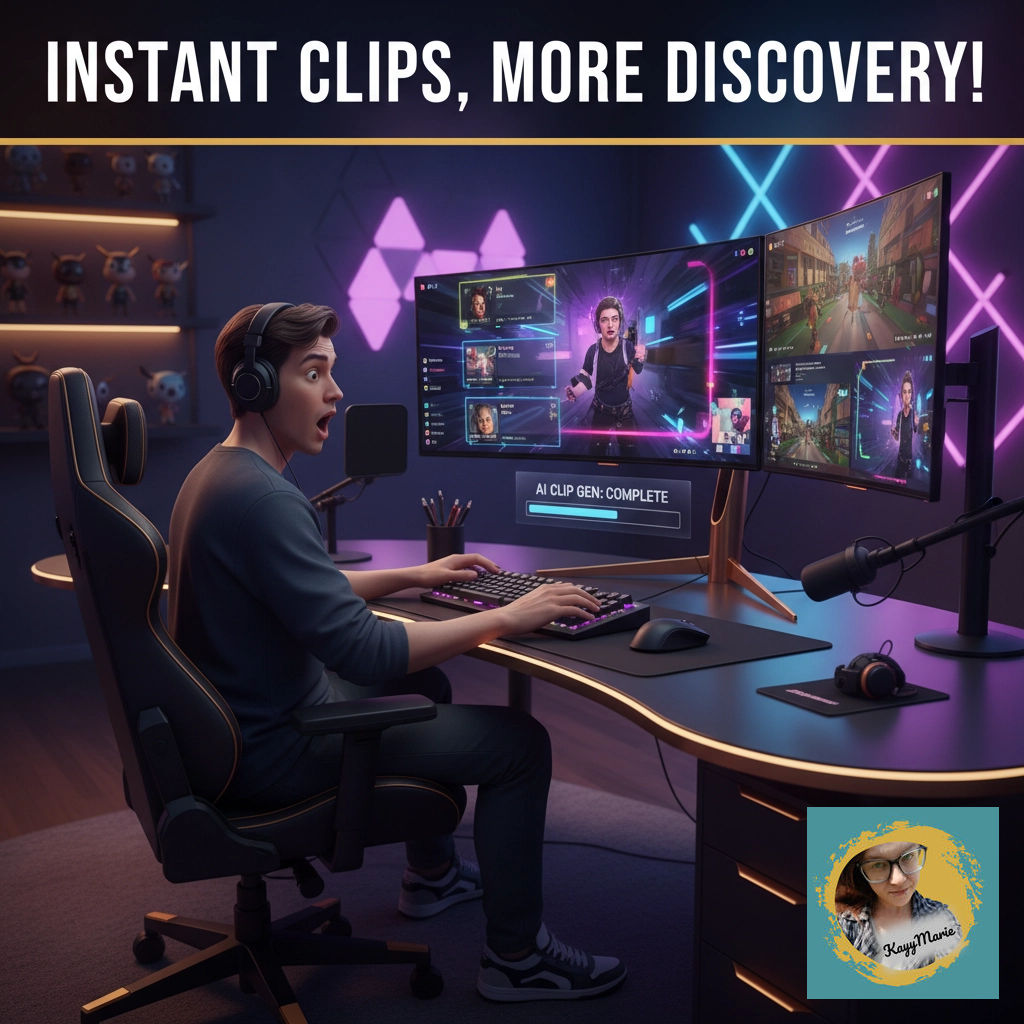 kaymariedigital's tweet image. AI-powered auto clips arrive on Twitch! Your best moments = captured, shared, discovered. Setups make highlights pop even more! How will auto clips help your channel grow? #garyveestanchallenge #Twitch #StreamerTips #AI
