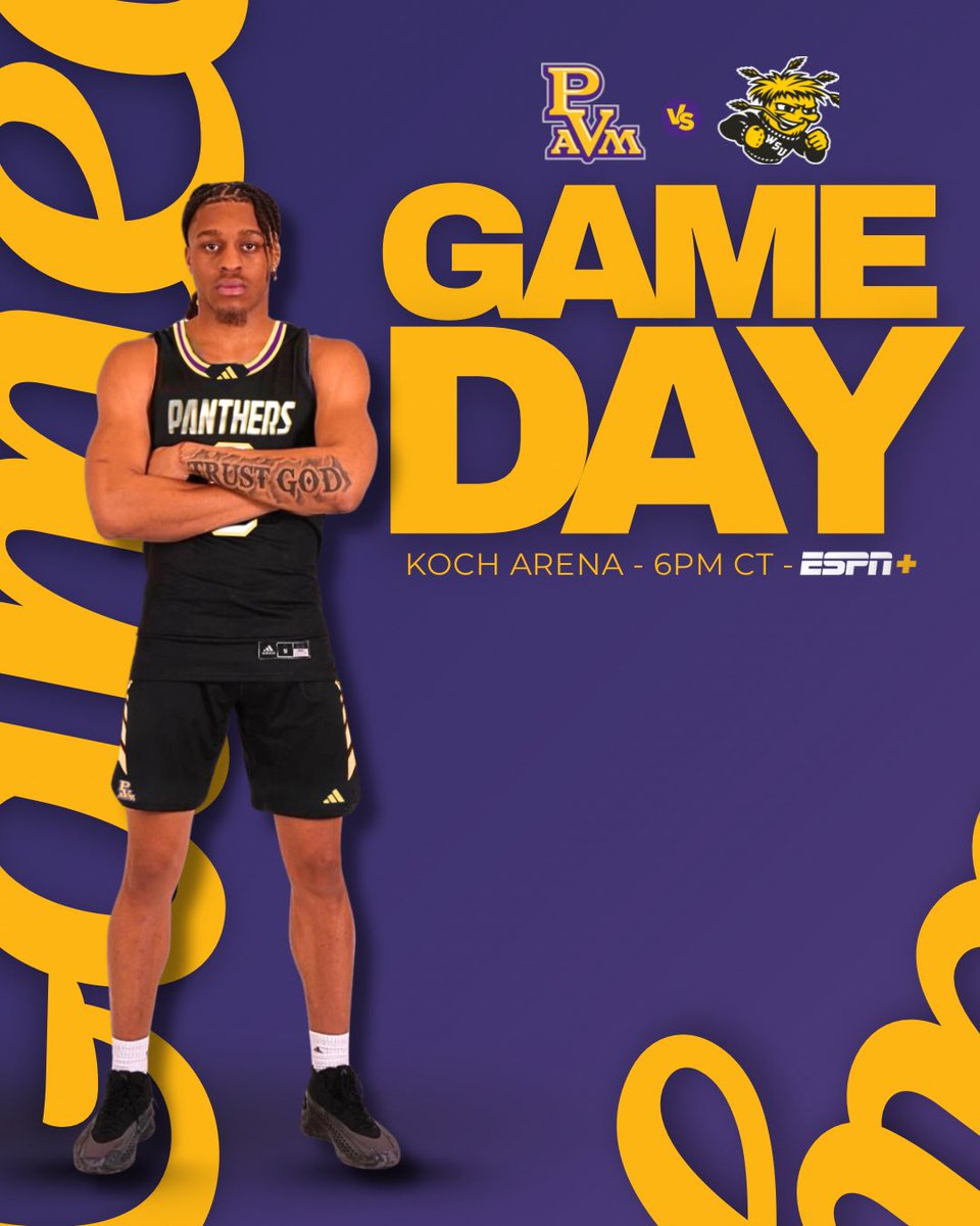 PVAMU_MBB's tweet image. 𝗚𝗔𝗠𝗘𝗗𝗔𝗬!
⁣⁣
🆚 Wichita State
🏟️ Charles Koch Arena
⏰ 6PM [CT]
📺 ESPN+
⁣⁣⁣
#PvamuMBB | #PantherPride