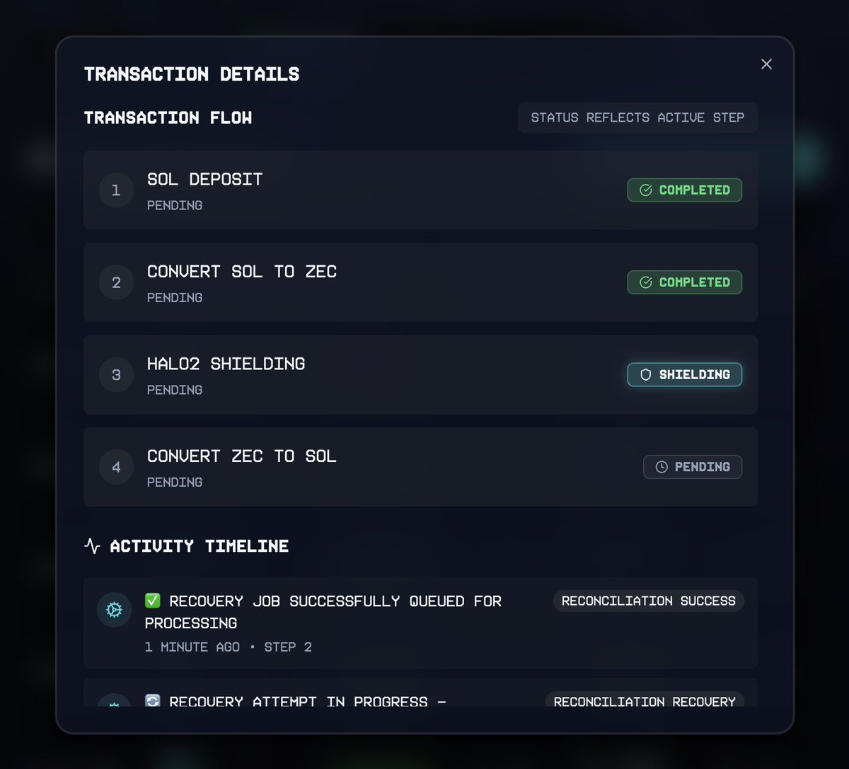 enkrion's tweet image. Building in public

Working on HALO2 shielding/deshielding this week.

This is the tech that makes your crypto transactions invisible to everyone, blockchain explorers, even us.

Privacy isn't a feature. It's the foundation.

$ENKRION 
#Halo2 #CrossChain #ZKProofs #Zcash #Solana