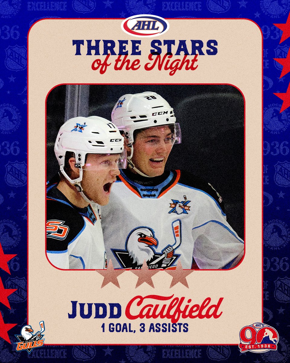 TheAHL's tweet photo. Friday’s AHL Three Stars of the Night ⤵️ 

⭐️ Michael DiPietro @AHLBruins 
⭐️⭐️ Travis Boyd @TorontoMarlies
⭐️⭐️⭐️ Judd Caulfield @SDGullsAHL https://t.co/e7Ch0kC22x