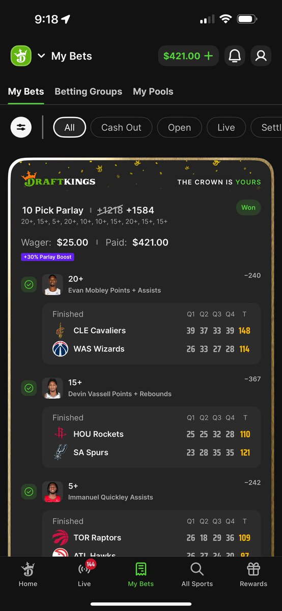 crich713's tweet photo. @HarryLockPicks Well luckily I couldn’t get the bet link to transfer over so I did it myself and somehow missed the Chet bet at the bottom. I was wondering why my odds were so much lower but BOOOM to me. Thanks! https://t.co/rwWEEyNHMD