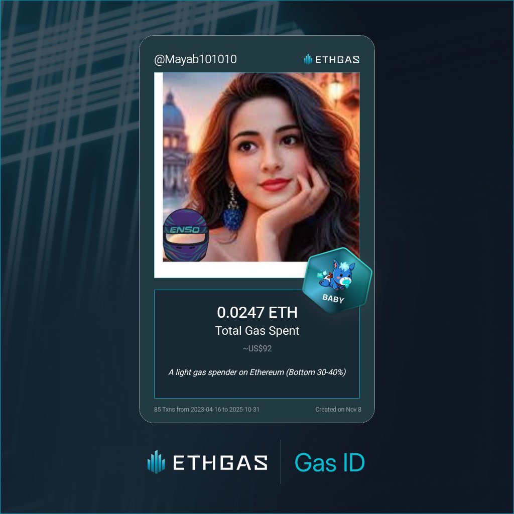 Discovered my Gas ID via ETHGas - turning my gas spend into rewards 🫘

As a Baby Jack, I've spent 0.0247 ETH on gas but earned 4 Beans back.

Get your Gas ID and Beans here: ethgas.com/community/gas-…