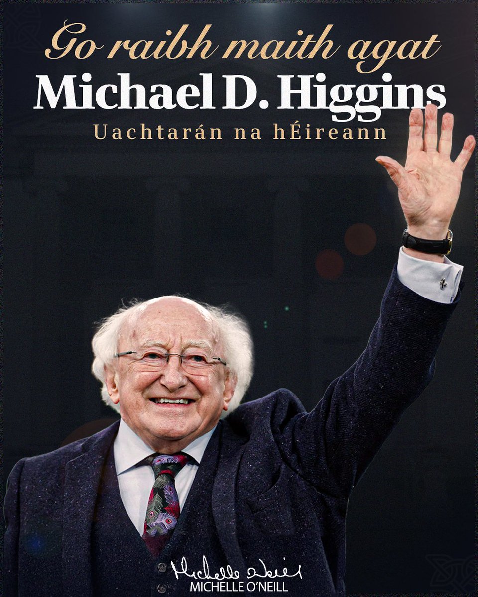 moneillsf's tweet image. Uachtarán Michael D. Higgins has led the Irish nation with integrity, courage, and compassion.

Throughout his years in office and public life, he has championed the rights of communities, social justice, Ireland’s neutrality, and Gaeilge.

As Uachtarán, he has deeply valued our…