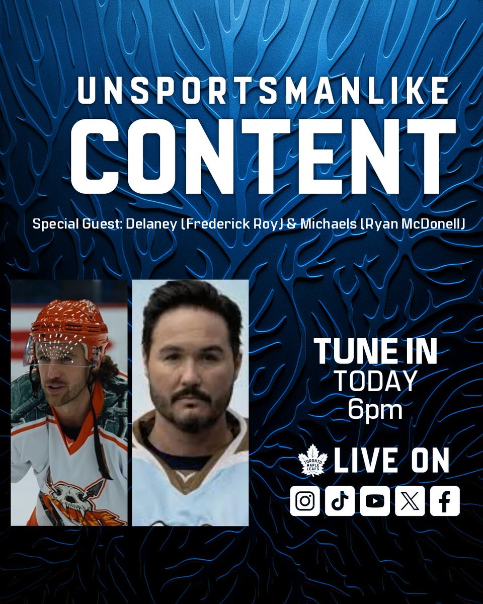 Tonight on Unsportsmanlike Content with <a href="/ryanlesliemedia/">Ryan Leslie</a> 

Shoresy stars Frederick Roy &amp; Ryan McDonell 🐶
