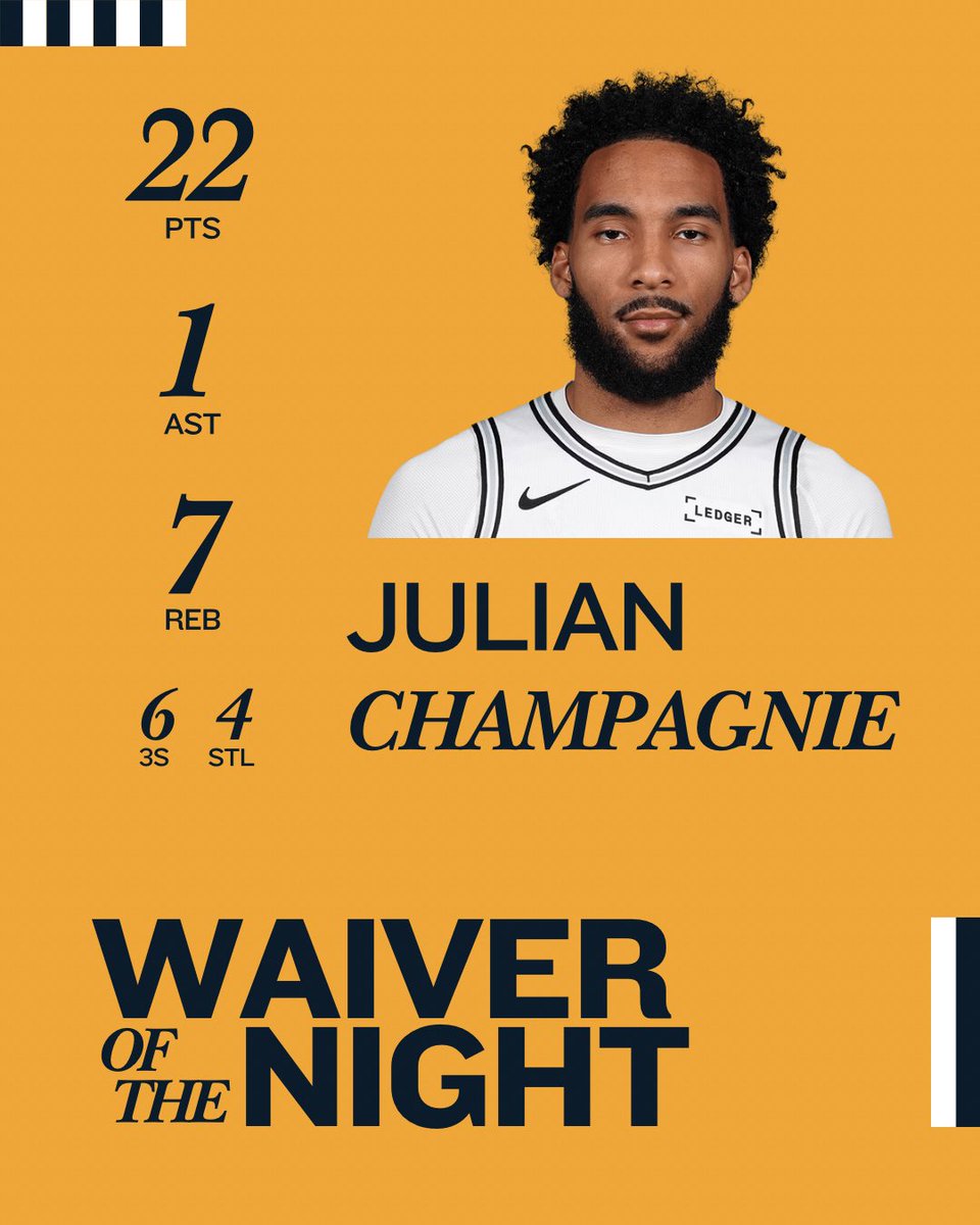 השורות של הלילה בליגה הטובה בעולם 🏀 בפאנטזי 📊

🏆 השורה הטובה של הלילה - אייזאה הארטנשטיין (אוקלהומה סיטי ת׳אנדר)
🤮 הדאד של הלילה - דניס שרודר (סקרמנטו קינגס)
🎁 הווייבר של הלילה - ג׳וליאן שאמפני (סאן אנטוניו ספרס)
#fantasybasketball #nba #nbatalk #linesoftheday #fantasy