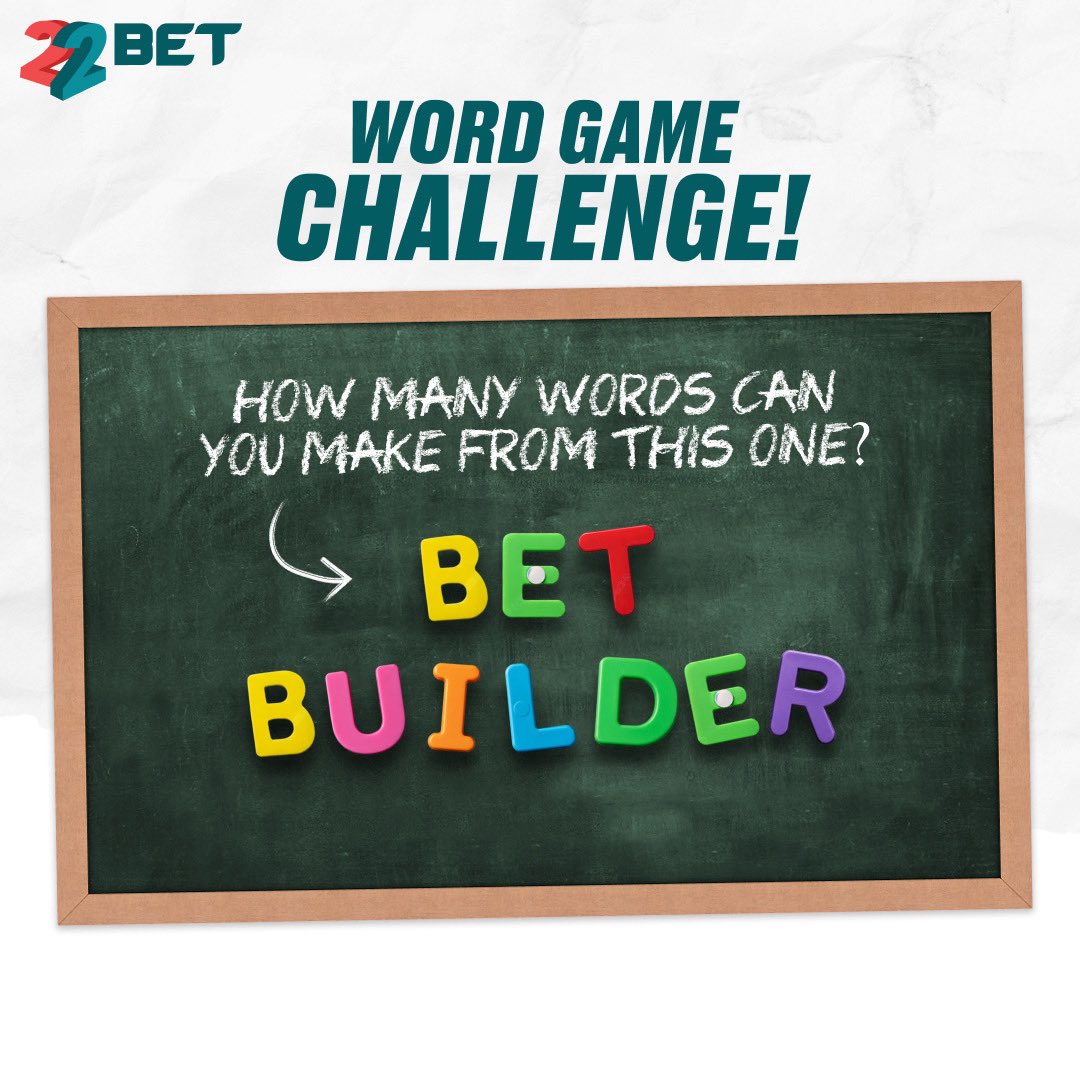 Word Game Challenge!

 How many words can you make from BET BUILDER? 🤔
 Show off your word skills in the comments below
 🎁 10 random winners will get $5 worth of promo codes! 💸

#22Bet #WordGameChallenge #BetBuilder #Giveaway #FunWith22Bet #BetAndWin