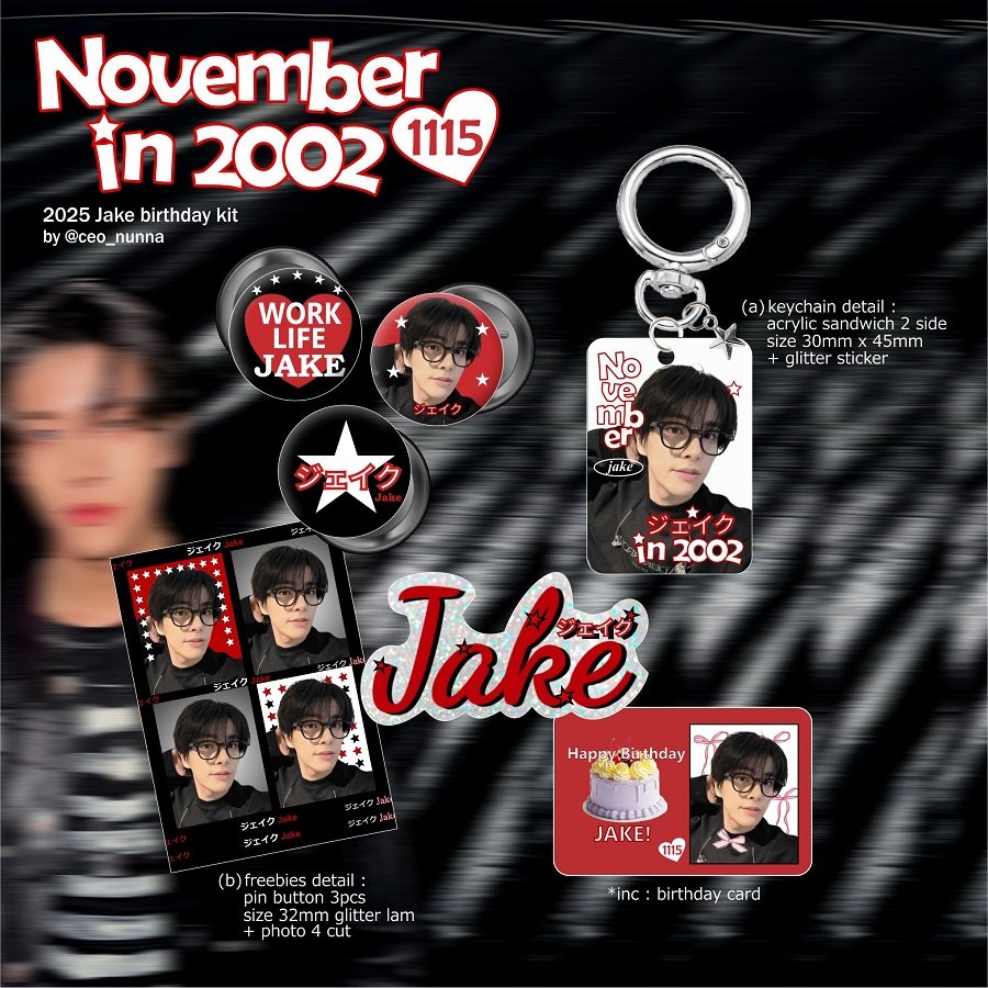 . . . 𝓝𝒐𝒗𝒆𝒎𝒃𝒆𝒓 𝒊𝒏 2002 . . . 💌
Halo, aku mau sell keychain dan share freebies birthday Jake

t&amp;c
⋆ rt &amp; like are very appreciated
⋆ engene ina / jakeys ina
⋆ claim 🍊 : 11/11/2025
⋆ no refund
⋆ drop your @ usn if you want to be tagged