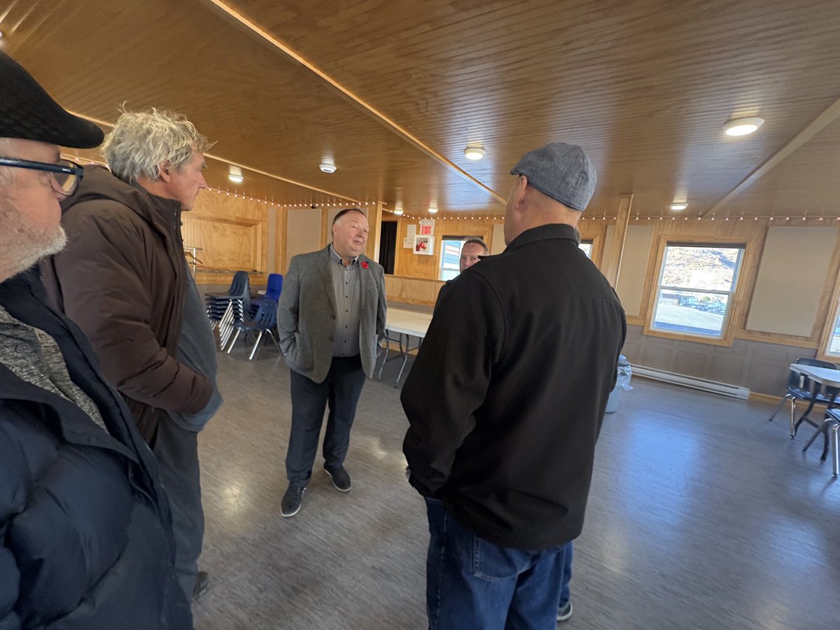 MHA Paul Connors chatting with harvesters at Petty Hr Fisheries Co-op. MHA Tom Osborne is going to address the group on the federal budget.