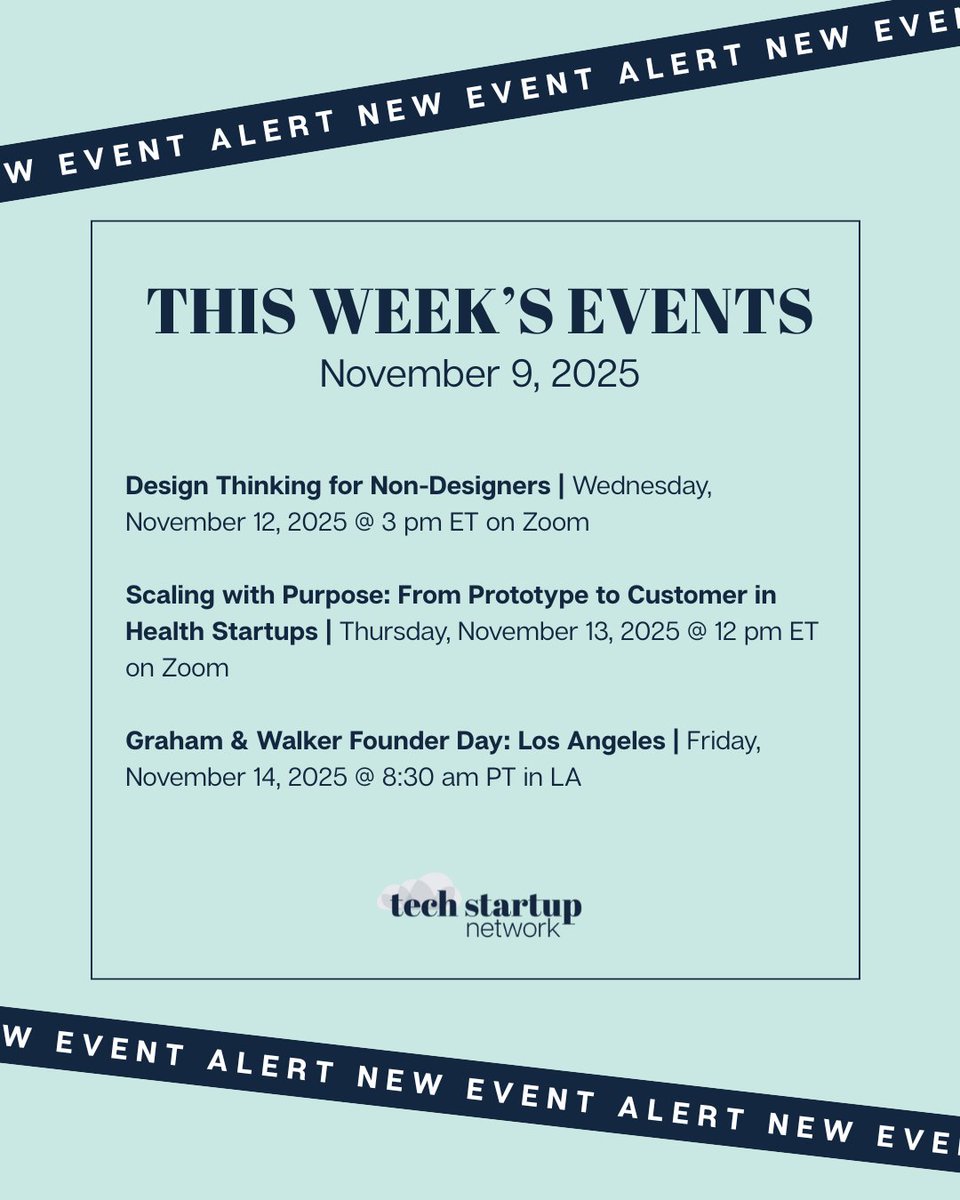 techstartnetwrk's tweet image. What&apos;s happening in tech this week? 📅

Check out these events that are scheduled during the week of November 9, 2025 and hosted by @renew_vc, Rellia Health, and @grahamandwalker!

RSVP for these events and many more through our events calendar. techstartupnetwork.co/events/