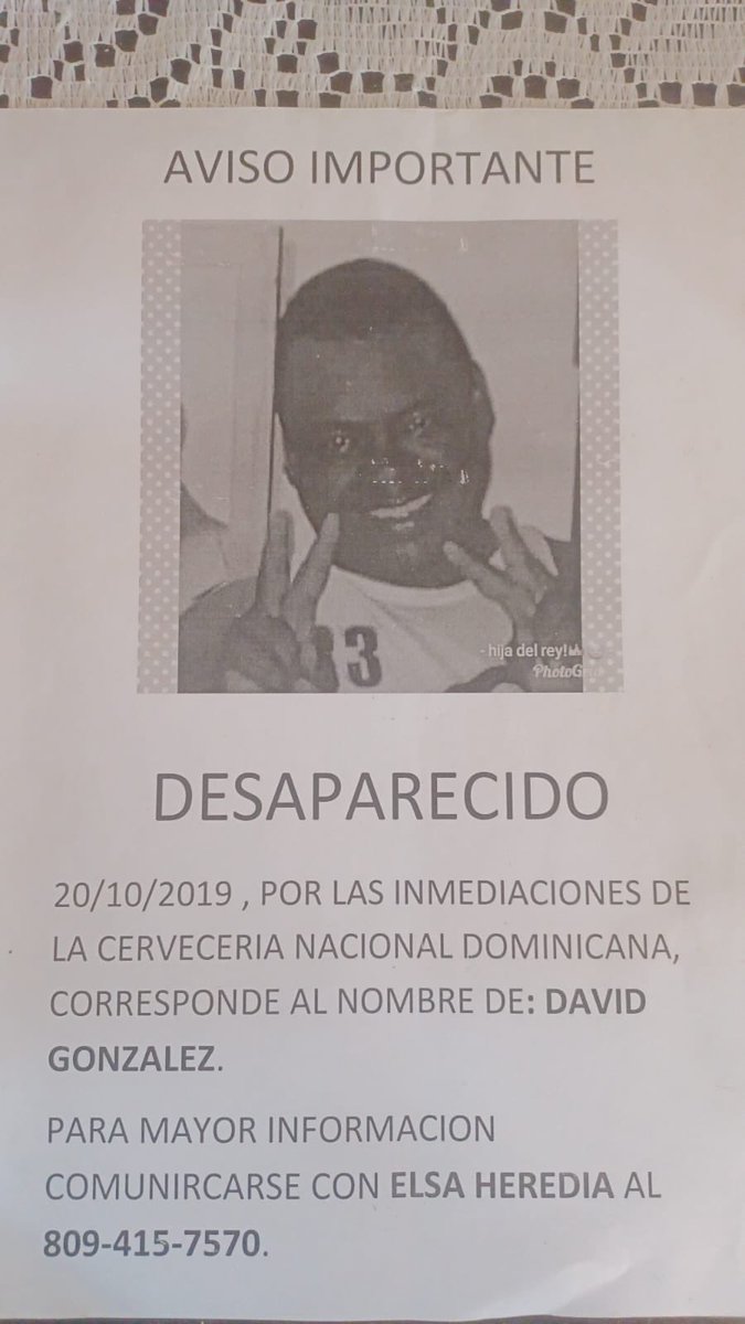 asodofade's tweet photo. POR FAVOR DIFUNDIR 🔔
Familiares del señor David González solicitan ayuda para localizarle. Por favor cualquier información comunicarse al 809- 415-7570 #Alerta #Difunde #Desaparecido #ASODOFADE https://t.co/4lfbHiJHOP