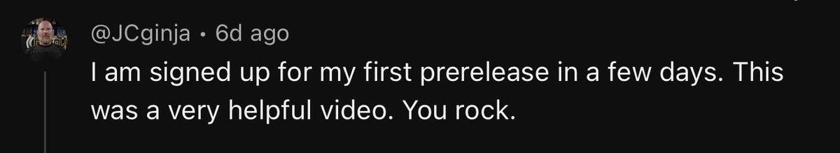 This is a prerelease video from last year.

I’m sharing some comments I just got, to remind anyone who’s struggling with low views: keep going. What you create matters, even if it reaches just one person.