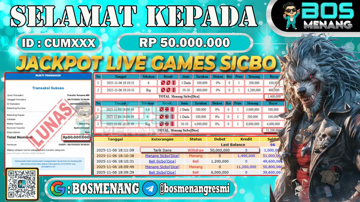 bosmenang88's tweet photo. BOSMENANG ~ Situs Favorit Gaming Online Para Bos Menang

💥Minimal Deposit : Rp 10.000

✨DAFTAR: https://t.co/kpaHCH0hvT
Agen Gaming Online Terpercaya
Anda Hokky! Kami bayar, Bossku....

#bosmenang #สกายนานิ #MeAndTheeSeriesSpecial #TikTokAwardsTH #TOTMUN #Spurs #Casemiro https://t.co/y7qo6CCpod