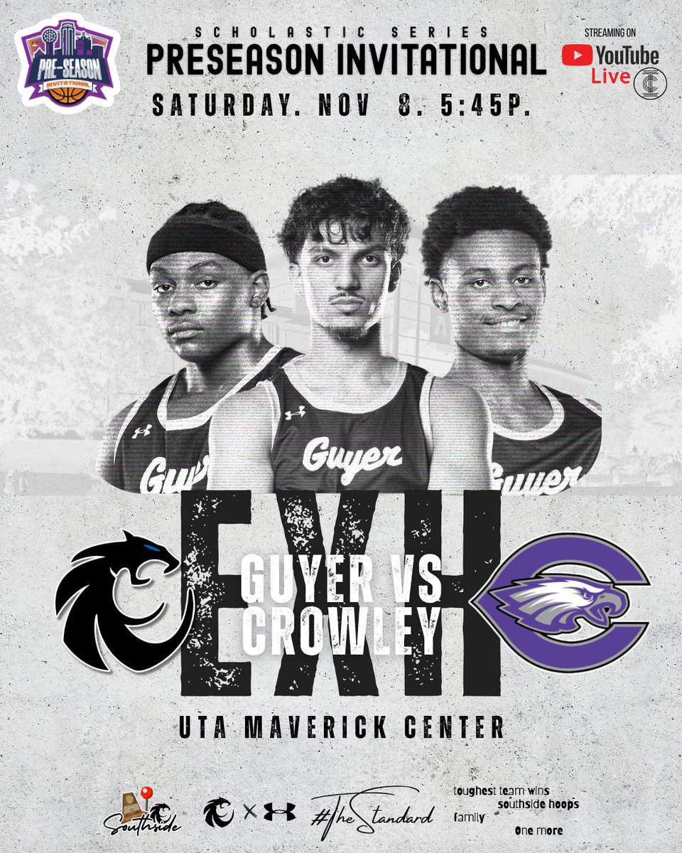 GuyerBasketball's tweet photo. 𝐒𝐜𝐡𝐨𝐥𝐚𝐬𝐭𝐢𝐜 𝐏𝐫𝐞𝐬𝐞𝐚𝐬𝐨𝐧 𝐈𝐧𝐯𝐢𝐭𝐚𝐭𝐢𝐨𝐧𝐚𝐥
𝘜𝘛𝘈 𝘔𝘢𝘷𝘦𝘳𝘪𝘤𝘬 𝘊𝘦𝘯𝘵𝘦𝘳

🆚 #12 Crowley
⏰ 5:45PM
📍 Arlington, TX
🏟️ UTA Maverick Center
📺 https://t.co/QgaIb7ZqFN 

#TheStandard | #Southside https://t.co/pvCqrCcJJz