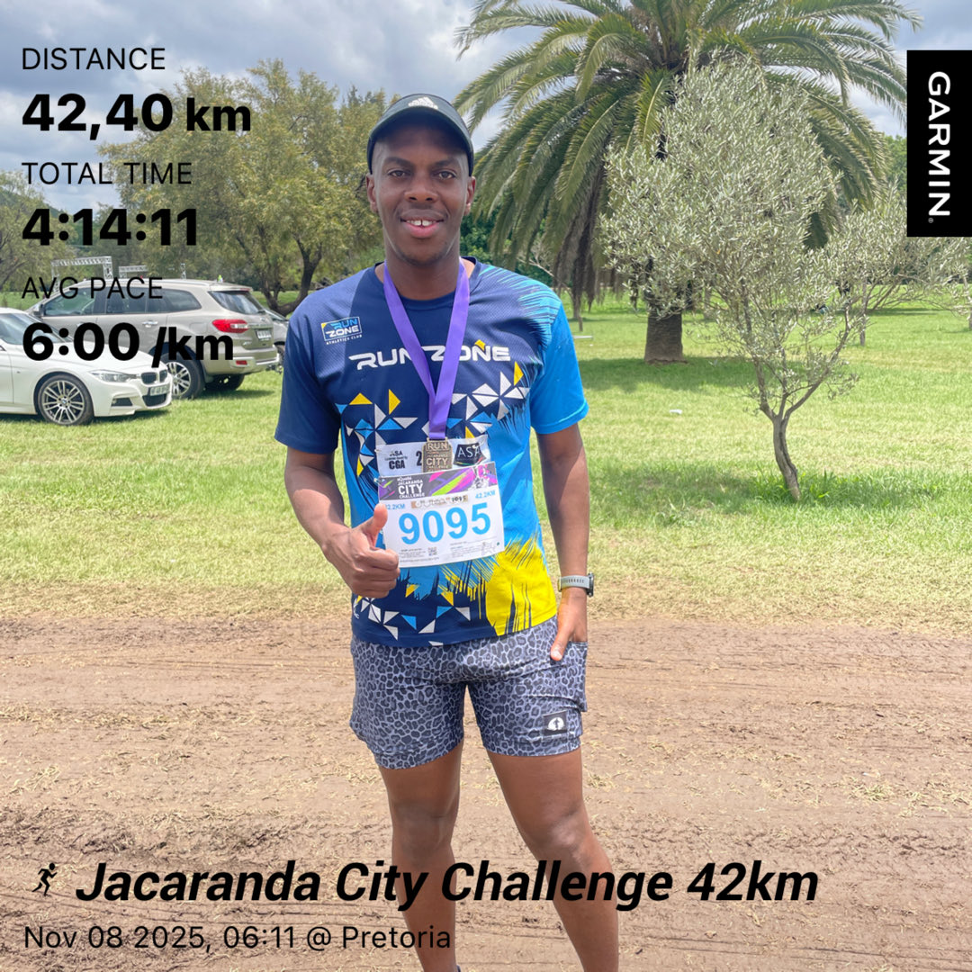 Did my first JacarandaCityChallenge  and i can say it kinda went well. 

#JacarandaMarathon
#RunningwithTumiSole
#RunningMan